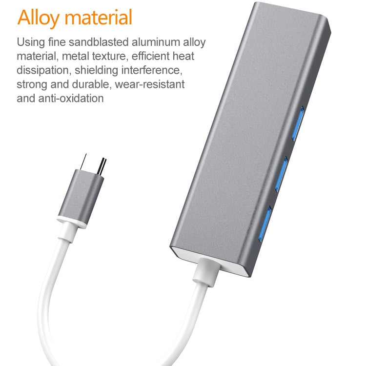 USB-C / Type-C to Fast Ethernet RJ45 & 3 x USB 3.0 Adapter Converter HUB(Grey)