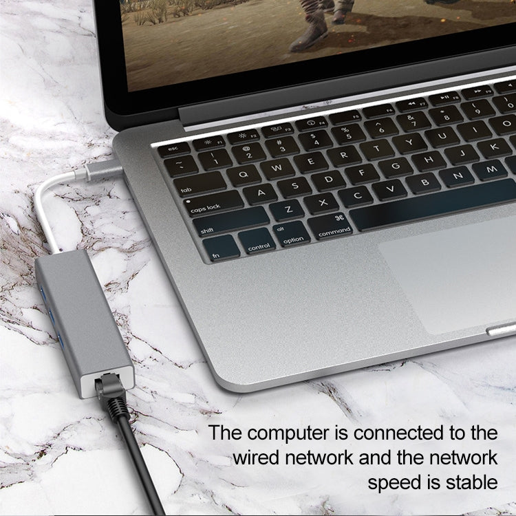 USB-C / Type-C to Fast Ethernet RJ45 & 3 x USB 3.0 Adapter Converter HUB(Grey)