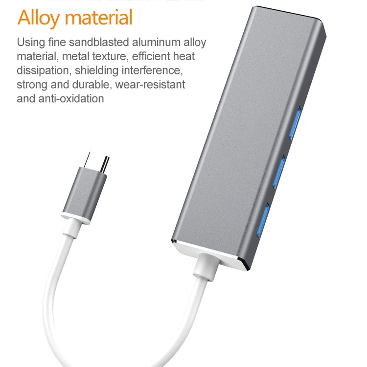 USB-C / Type-C to Gigabit Ethernet RJ45 & 3 x USB 3.0 Adapter Converter HUB, Computer External Tablet Phone Universal(Grey)
