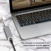 USB-C / Type-C to Gigabit Ethernet RJ45 & 3 x USB 3.0 Adapter Converter HUB, Computer External Tablet Phone Universal(Silver)