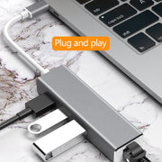 USB-C / Type-C to Gigabit Ethernet RJ45 & 3 x USB 3.0 Adapter Converter HUB, Computer External Tablet Phone Universal(Silver)