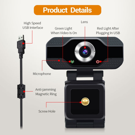 ESCAM PVR006 HD 1080P USB2.0 HD Webcam with Microphone for PC