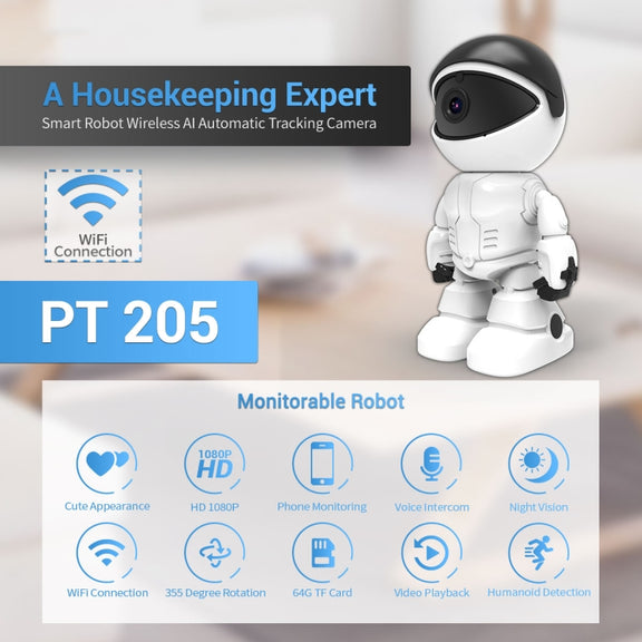 ESCAM PT205 HD 1080P Robot WiFi IP Camera, Support Motion Detection / Night Vision, IR Distance: 10m, EU Plug