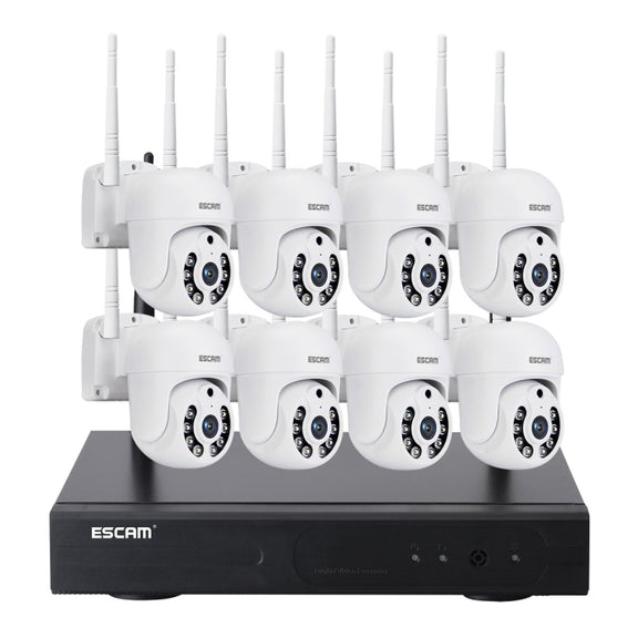 ESCAM WNK718 HD 3.0 Million Pixels 8-channel Wireless + 8IPC Wireless NVR Security System, EU Plug