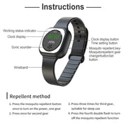 F9 Outdoor Silica Gel Mosquito Repellent Wristband with Clock(White)