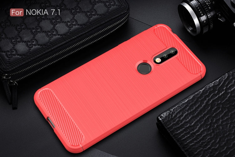 Brushed Texture Carbon Fiber Soft TPU Case for Nokia 7.1(Red)