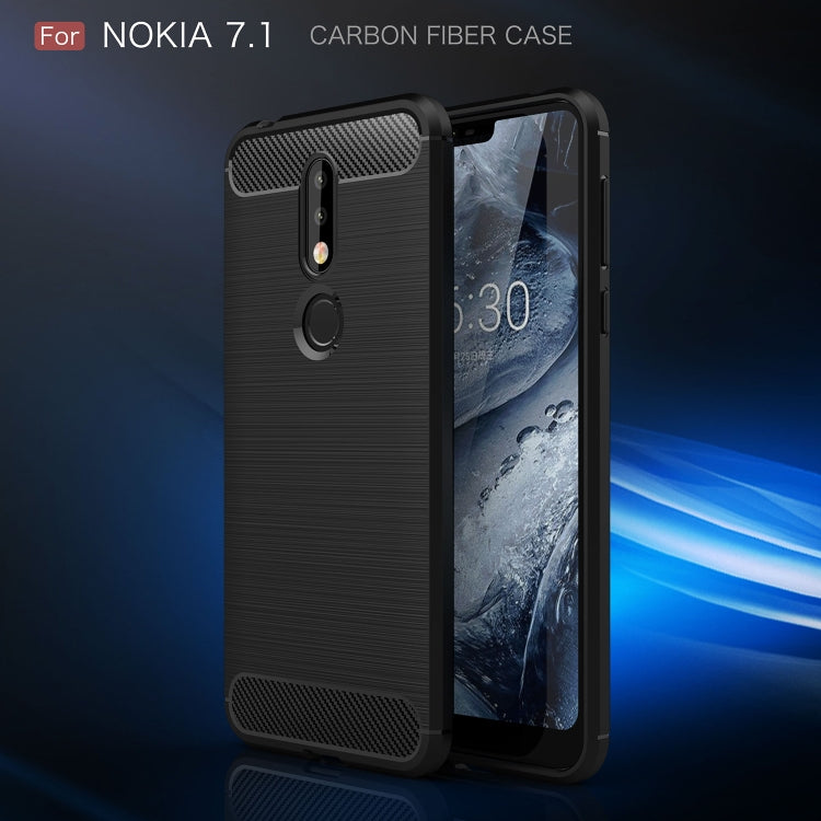 Brushed Texture Carbon Fiber Soft TPU Case for Nokia 7.1(Red)