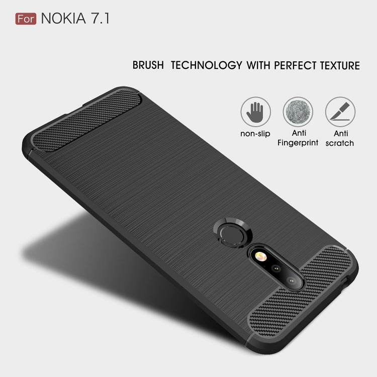 Brushed Texture Carbon Fiber Soft TPU Case for Nokia 7.1(Red)