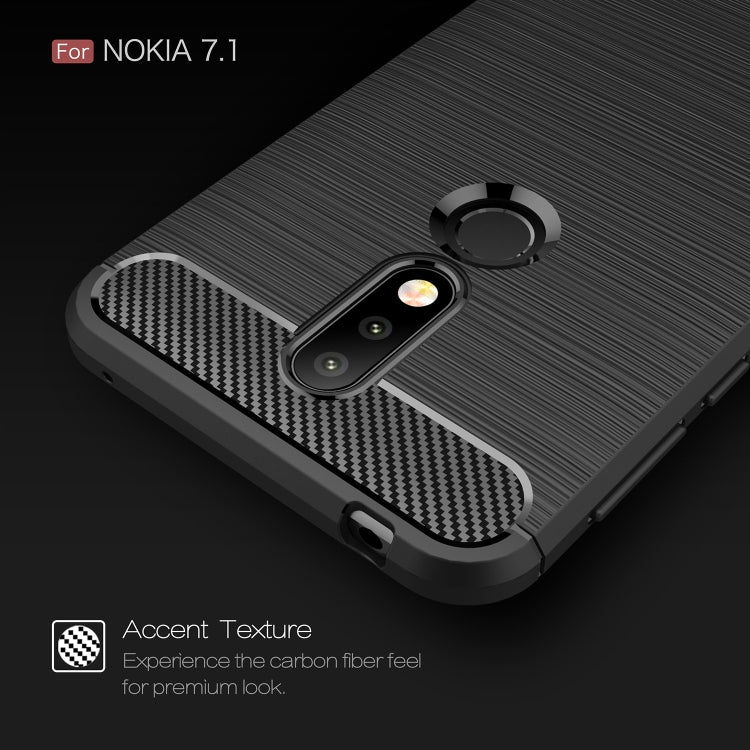 Brushed Texture Carbon Fiber Soft TPU Case for Nokia 7.1(Red)