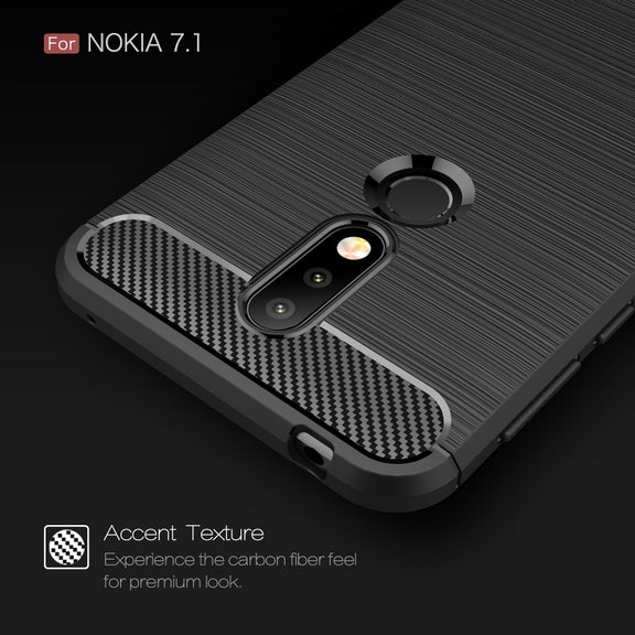 Brushed Texture Carbon Fiber Soft TPU Case for Nokia 7.1(Red)
