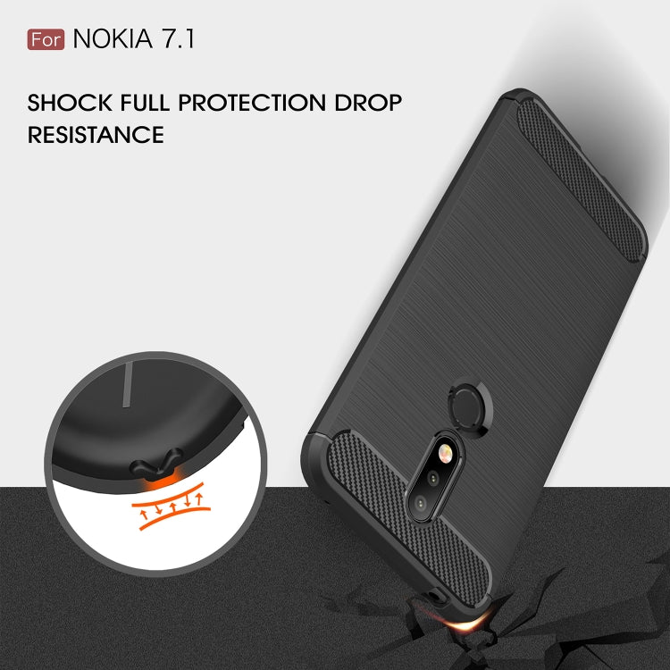 Brushed Texture Carbon Fiber Soft TPU Case for Nokia 7.1(Red)
