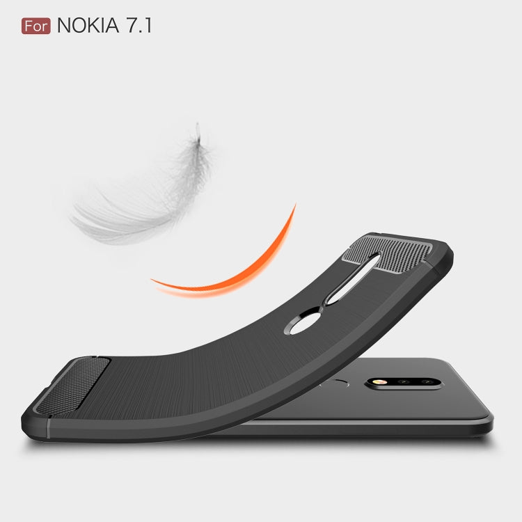 Brushed Texture Carbon Fiber Soft TPU Case for Nokia 7.1(Red)