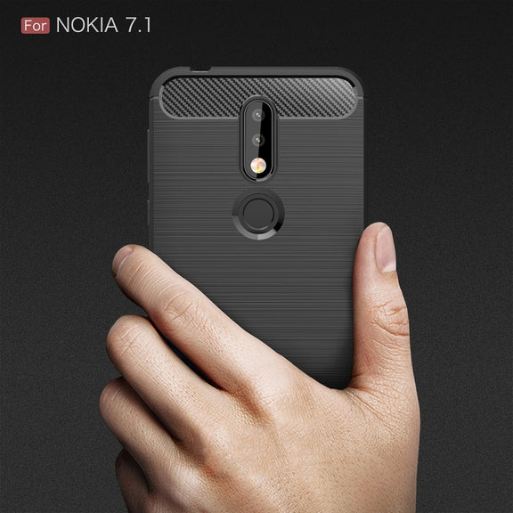 Brushed Texture Carbon Fiber Soft TPU Case for Nokia 7.1(Red)