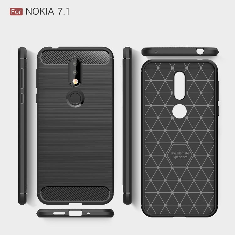 Brushed Texture Carbon Fiber Soft TPU Case for Nokia 7.1(Red)