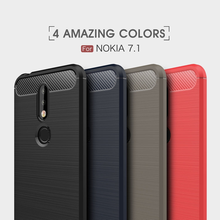 Brushed Texture Carbon Fiber Soft TPU Case for Nokia 7.1(Red)