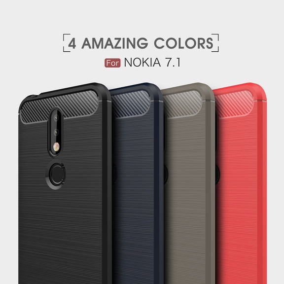 Brushed Texture Carbon Fiber Soft TPU Case for Nokia 7.1(Red)