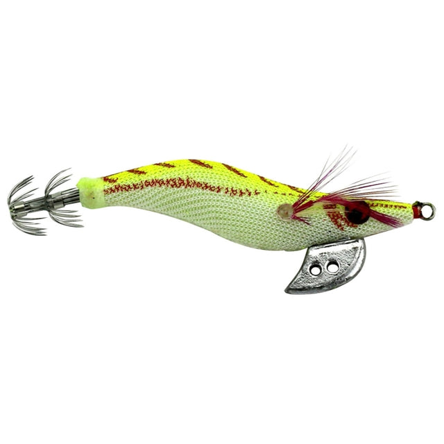 HENGJIA 3# 8cm Plastic Hard Baits Squid Fishing Lures Decoy Wood Shrimp Baits(Yellow)