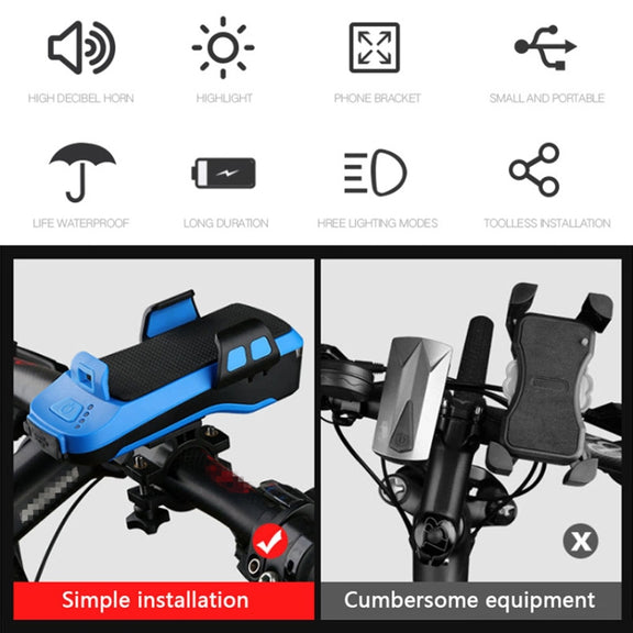Multifunction 4  in 1 Phone Holder Bicycle Bell Cycling Lamp Flashlight(Black)