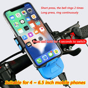 Multifunction 4  in 1 Phone Holder Bicycle Bell Cycling Lamp Flashlight(Blue)