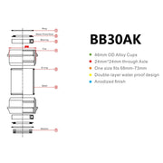 BIKERSAY BB30AK Bicycle Bottom Bracket Bike External Bearing