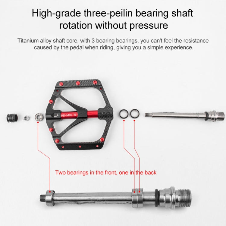 PROMEND PD-M82-TI 1 Pair Mountain Bicycle Titanium Alloy Shaft 3-Bearings Wide Pedals (Red)