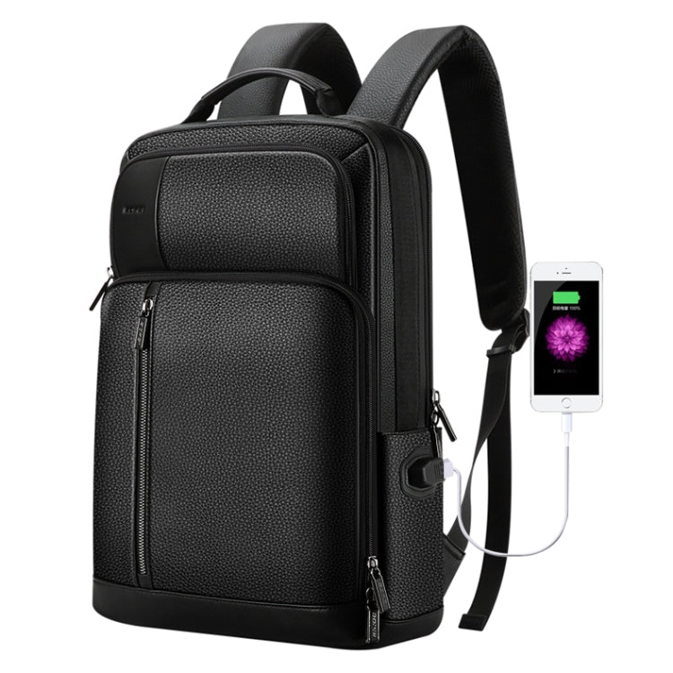 Bopai 851-036611 Large Capacity Top-grain leather Business Breathable Man Backpack, Size: 30x12x43cm(Black)
