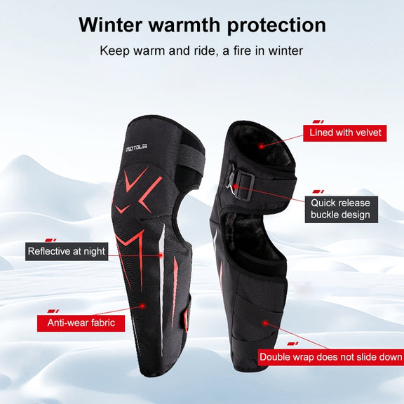 MOTOLSG 2 in 1 Knee Pads Motorcycle Bicycle Riding Warm Fleece Soft Protective Gear (Black Red)