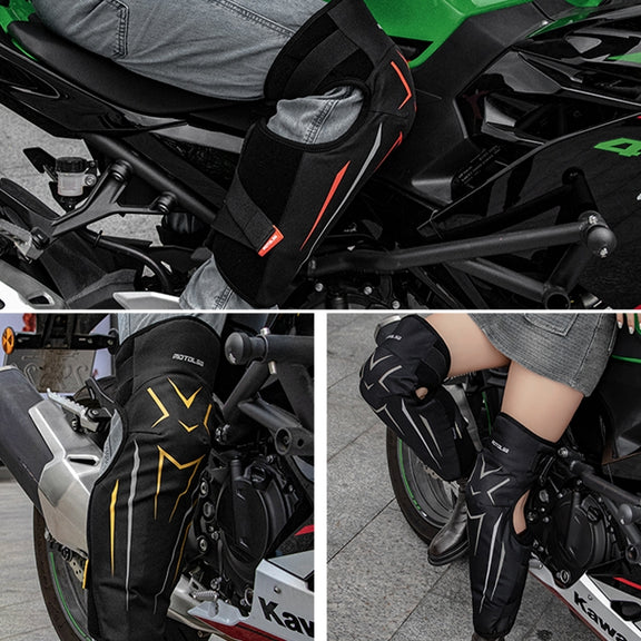 MOTOLSG 2 in 1 Knee Pads Motorcycle Bicycle Riding Warm Fleece Soft Protective Gear (Black White)