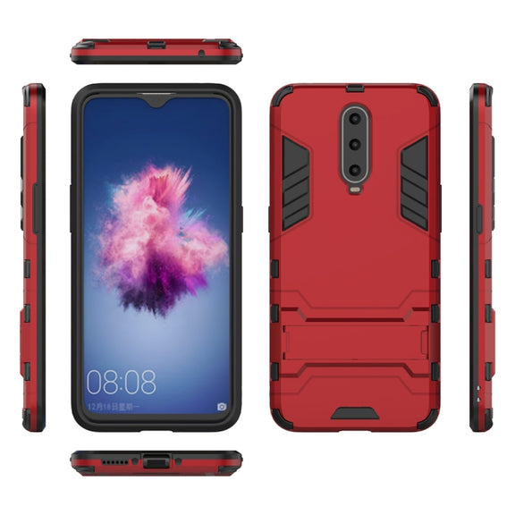 Shockproof PC + TPU  Case for OPPO R17 Pro, with Holder (Red)