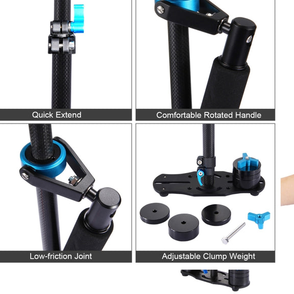 PULUZ 38.5-61cm Carbon Fibre Handheld Stabilizer for DSLR & DV Digital Video & Cameras, Load Range: 0.5-3kg(Blue)