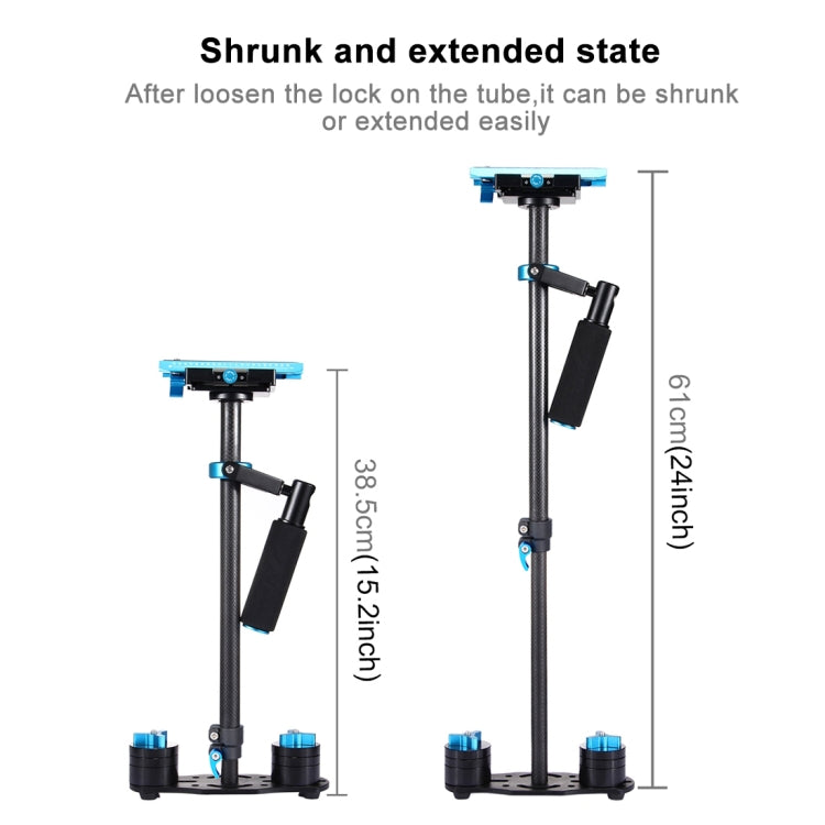 PULUZ 38.5-61cm Carbon Fibre Handheld Stabilizer for DSLR & DV Digital Video & Cameras, Load Range: 0.5-3kg(Blue)