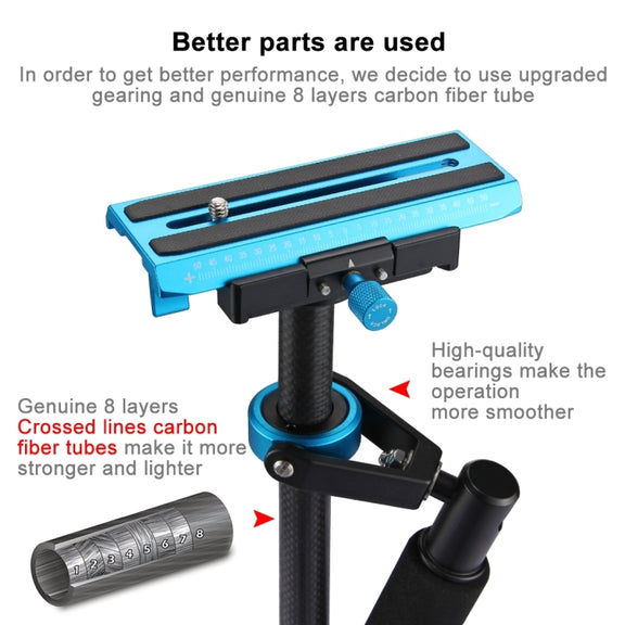 PULUZ 38.5-61cm Carbon Fibre Handheld Stabilizer for DSLR & DV Digital Video & Cameras, Load Range: 0.5-3kg(Blue)