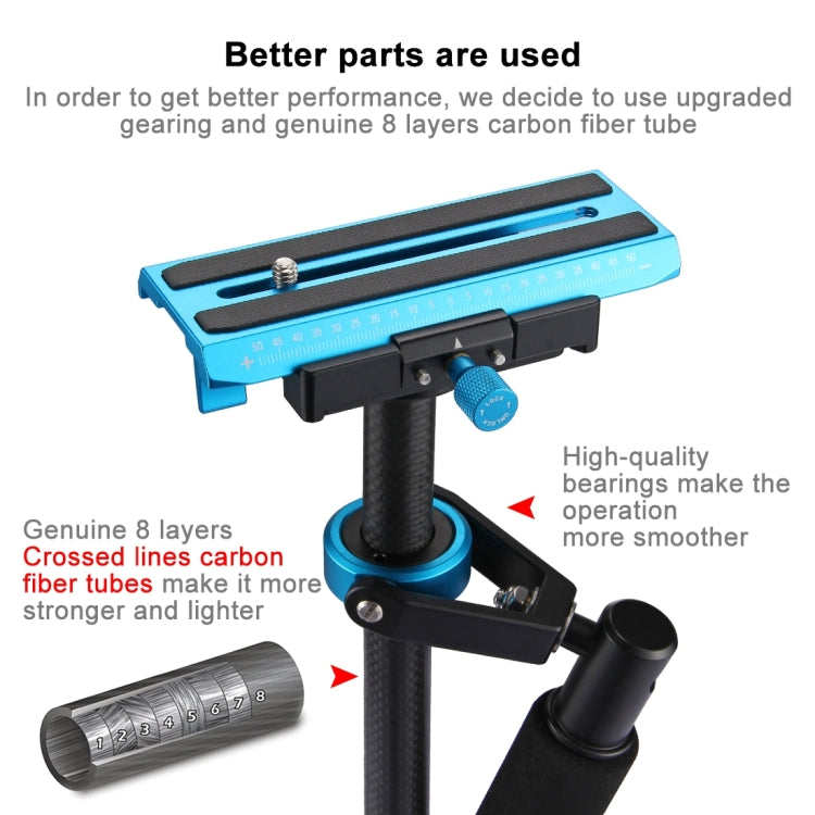 PULUZ 38.5-61cm Carbon Fibre Handheld Stabilizer for DSLR & DV Digital Video & Cameras, Load Range: 0.5-3kg(Blue)
