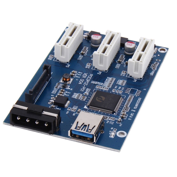 PCI-E 1 to 3 PCI Express 1 Slots Riser Card 3 PCI-E Slot Adapter PCI-E Port Multiplier Card with 60cm USB Cable(Blue)