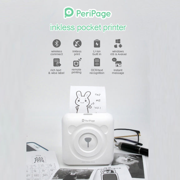 Peripage A6 Portable Inkless Pocket Thermal Bluetooth Printer(White)