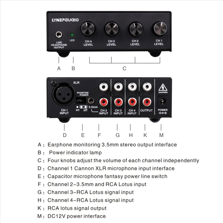 LINEPAUDIO B895 Five-channel Stereo Microphone Mixer with Earphone Monitoring(Black)