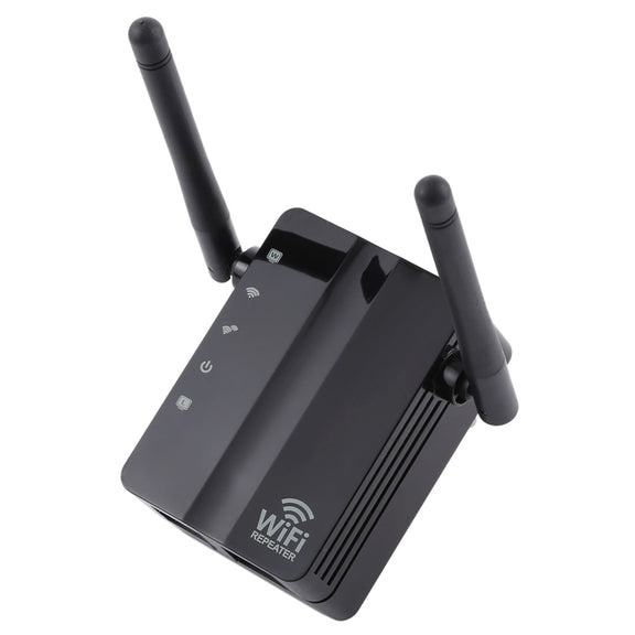 300Mbps Wireless-N Range Extender WiFi Repeater Signal Booster Network Router with 2 External Antenna, EU Plug(Black)