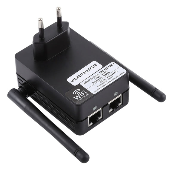 300Mbps Wireless-N Range Extender WiFi Repeater Signal Booster Network Router with 2 External Antenna, EU Plug(Black)