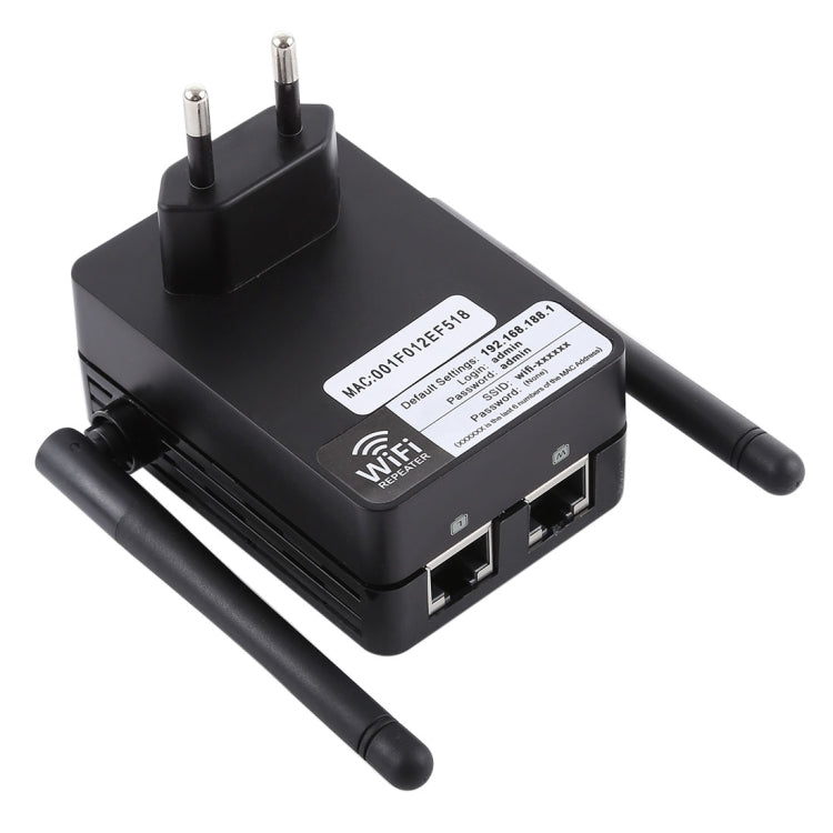300Mbps Wireless-N Range Extender WiFi Repeater Signal Booster Network Router with 2 External Antenna, EU Plug(Black)