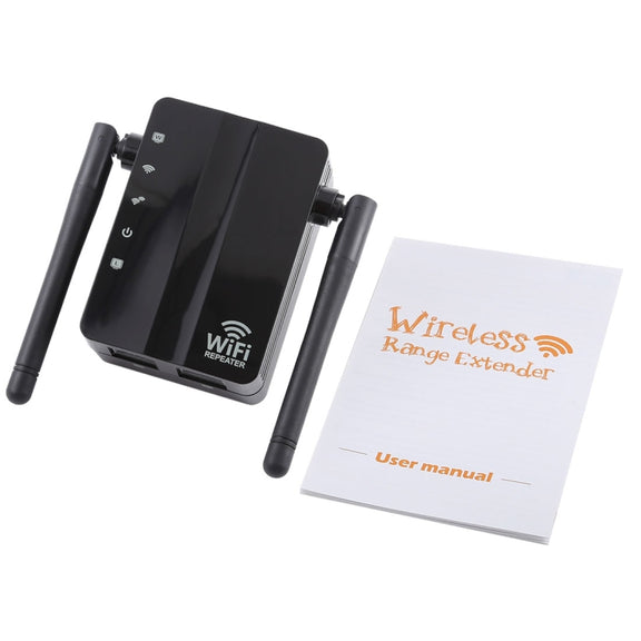 300Mbps Wireless-N Range Extender WiFi Repeater Signal Booster Network Router with 2 External Antenna, EU Plug(Black)
