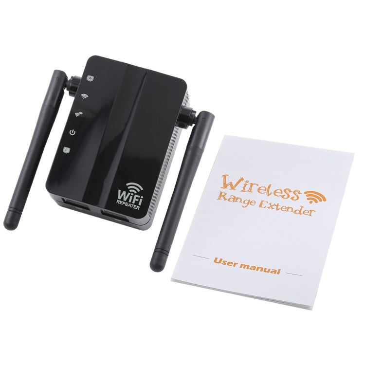 300Mbps Wireless-N Range Extender WiFi Repeater Signal Booster Network Router with 2 External Antenna, EU Plug(Black)