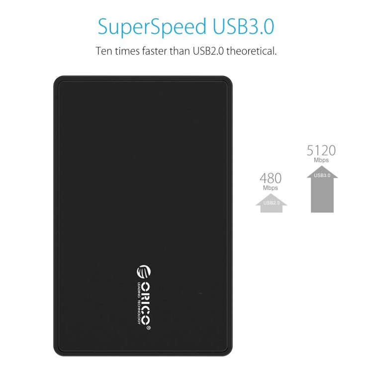 ORICO 2588US3 USB3.0 External Hard Disk Box Storage Case for 2.5 inch SATA HDD / SSD 9.5mm Laptop PC(Black)