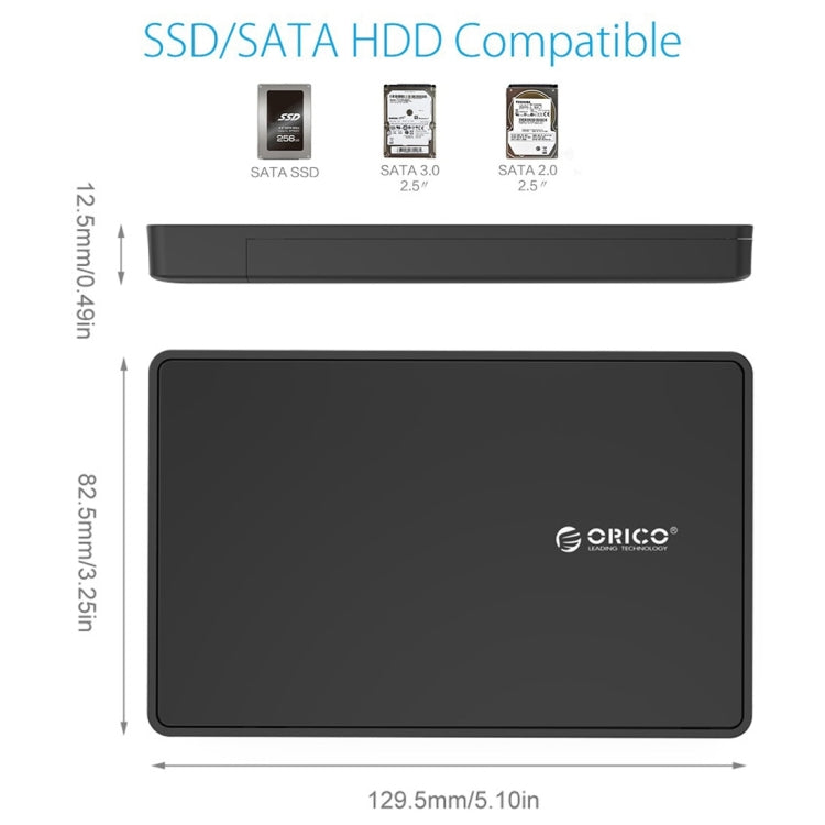 ORICO 2588US3 USB3.0 External Hard Disk Box Storage Case for 2.5 inch SATA HDD / SSD 9.5mm Laptop PC(Black)