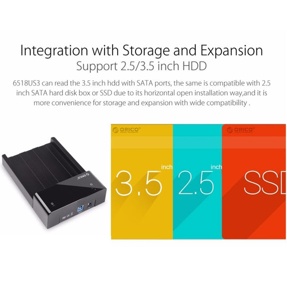 ORICO 6518US3 USB 3.0 Type-B 2.5 / 3.5 inch Tool Free HDD Docking Station External Storage Enclosure Hard Disk Box(Black)