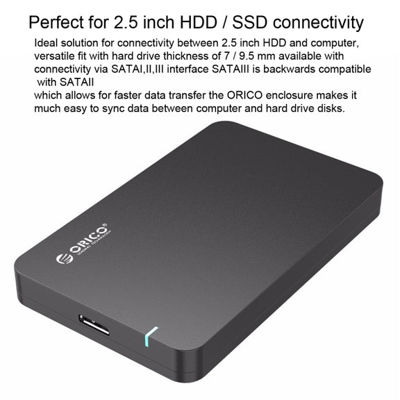 ORICO 2569S3 USB3.0 Micro-B External Hard Disk Box Storage Case for 9.5mm 2.5 inch SATA HDD / SSD(Black)