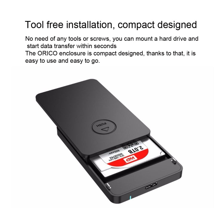 ORICO 2569S3 USB3.0 Micro-B External Hard Disk Box Storage Case for 9.5mm 2.5 inch SATA HDD / SSD(Black)