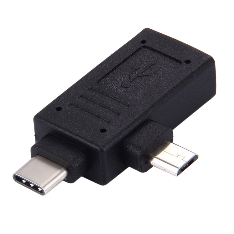 USB-C / Type-C Male + Micro USB Male to USB 2.0 Female Adapter(Black)
