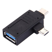 USB-C / Type-C Male + Micro USB Male to USB 3.0 Female Adapter(Black)