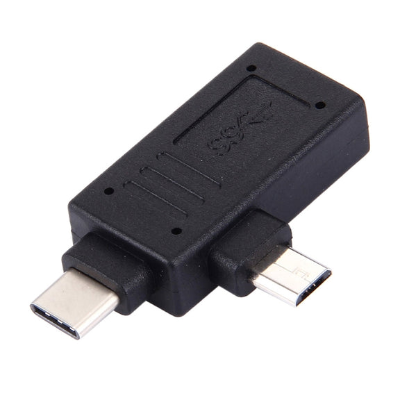 USB-C / Type-C Male + Micro USB Male to USB 3.0 Female Adapter(Black)