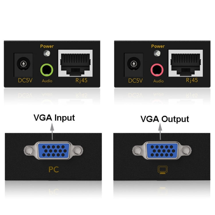 VGA & Audio Extender 1920x1440 HD 100m Cat5e / 6-568B Network Cable Sender Receiver Adapter, US Plug